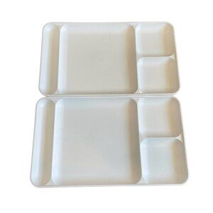 2 Vtg TUPPERWARE 15"x9" Divided Lunch Picnic Camping TV Tray #1535-3 White